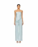 Aqua satin strapless matching set