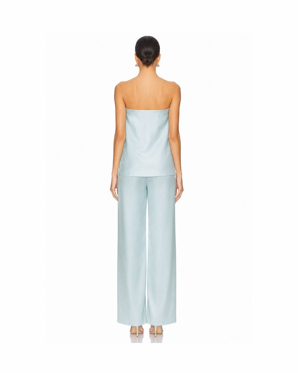 Aqua satin strapless matching set