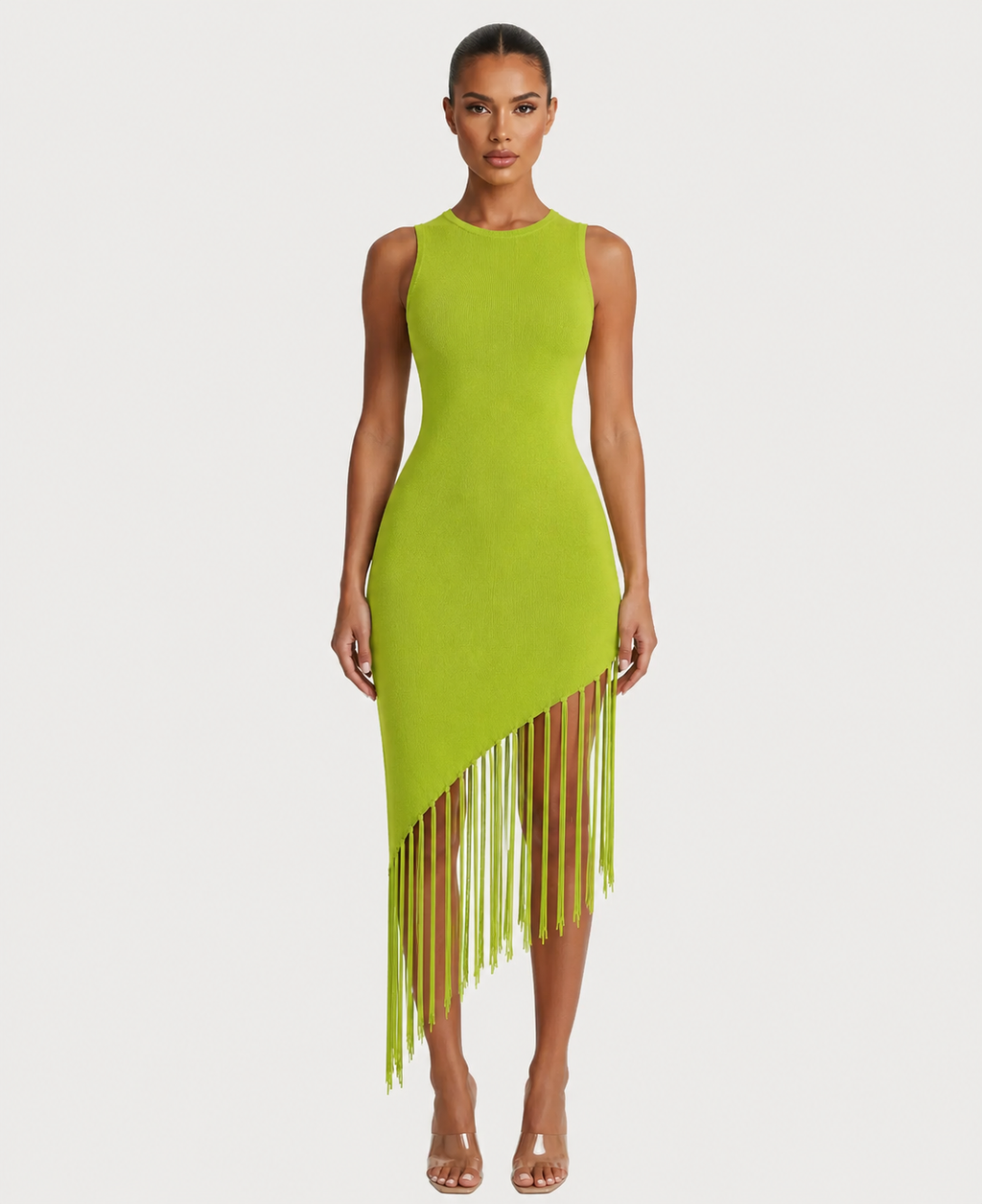 Lime Fringe Knit Dress