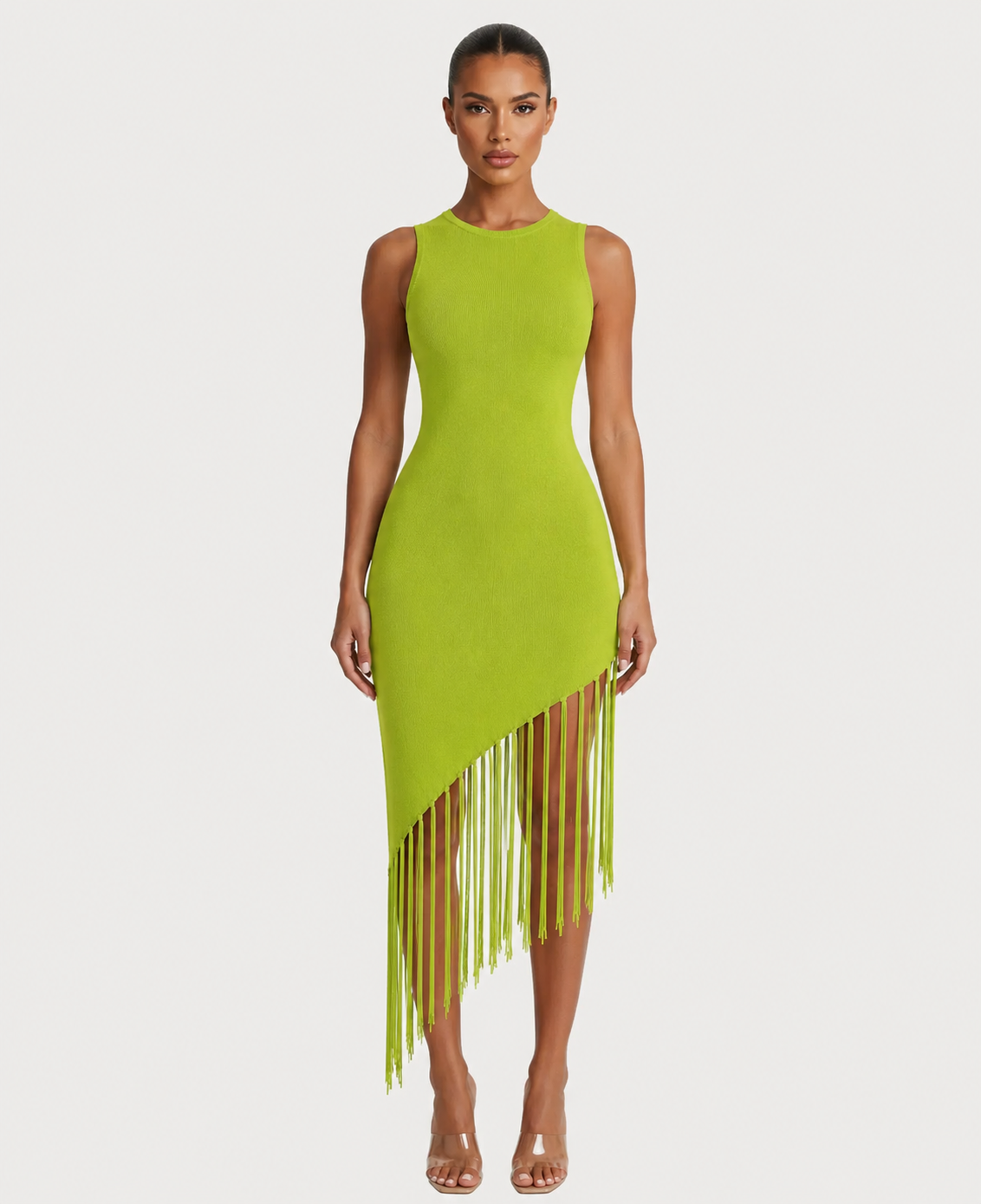 Lime Fringe Knit Dress