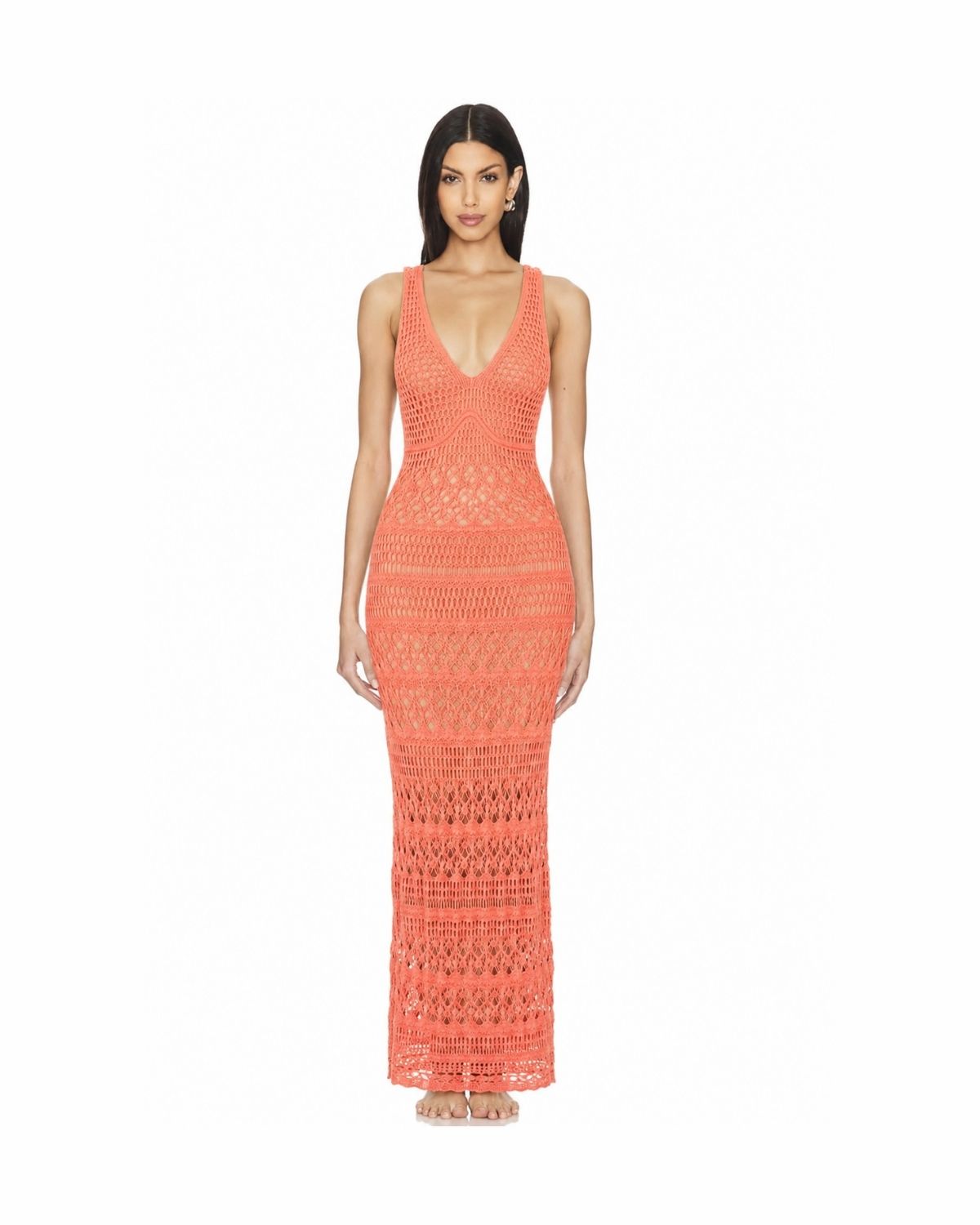 Summer Coral Knit Maxi Dress