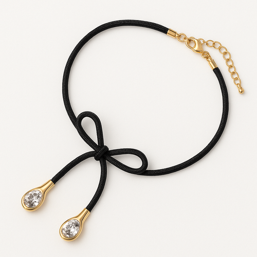 Black Bow Cord Necklace with Crystal Drops – Lazo Noir