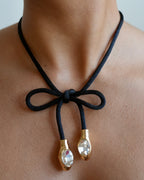 Black Bow Cord Necklace with Crystal Drops – Lazo Noir