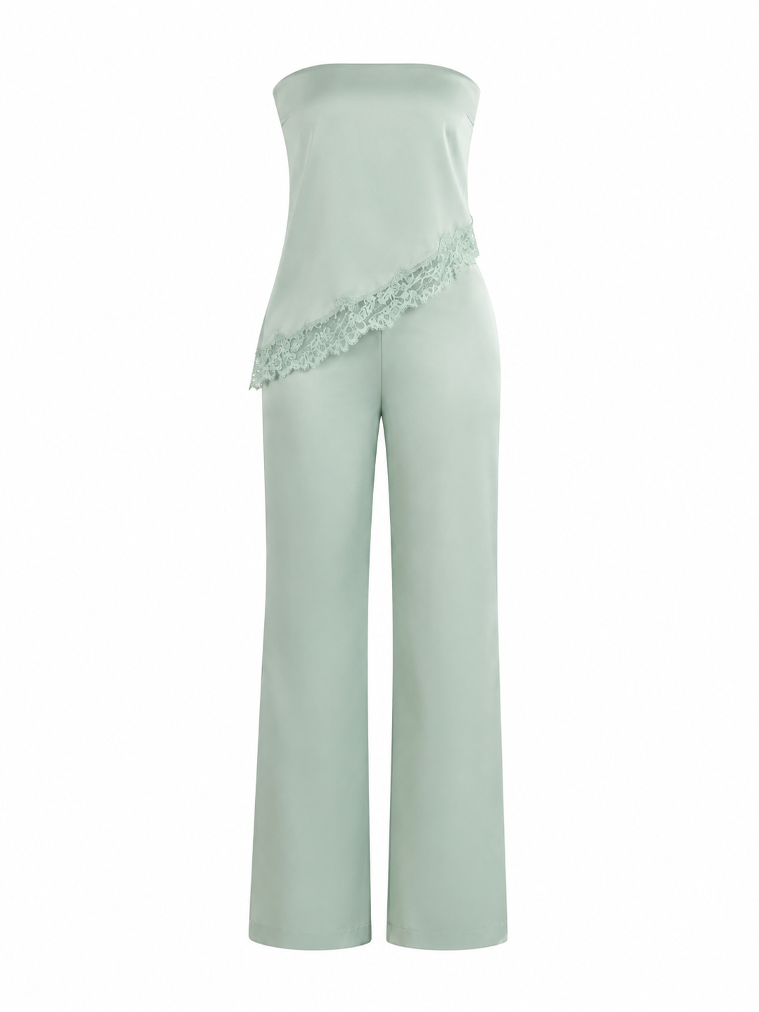 Aqua satin strapless matching set