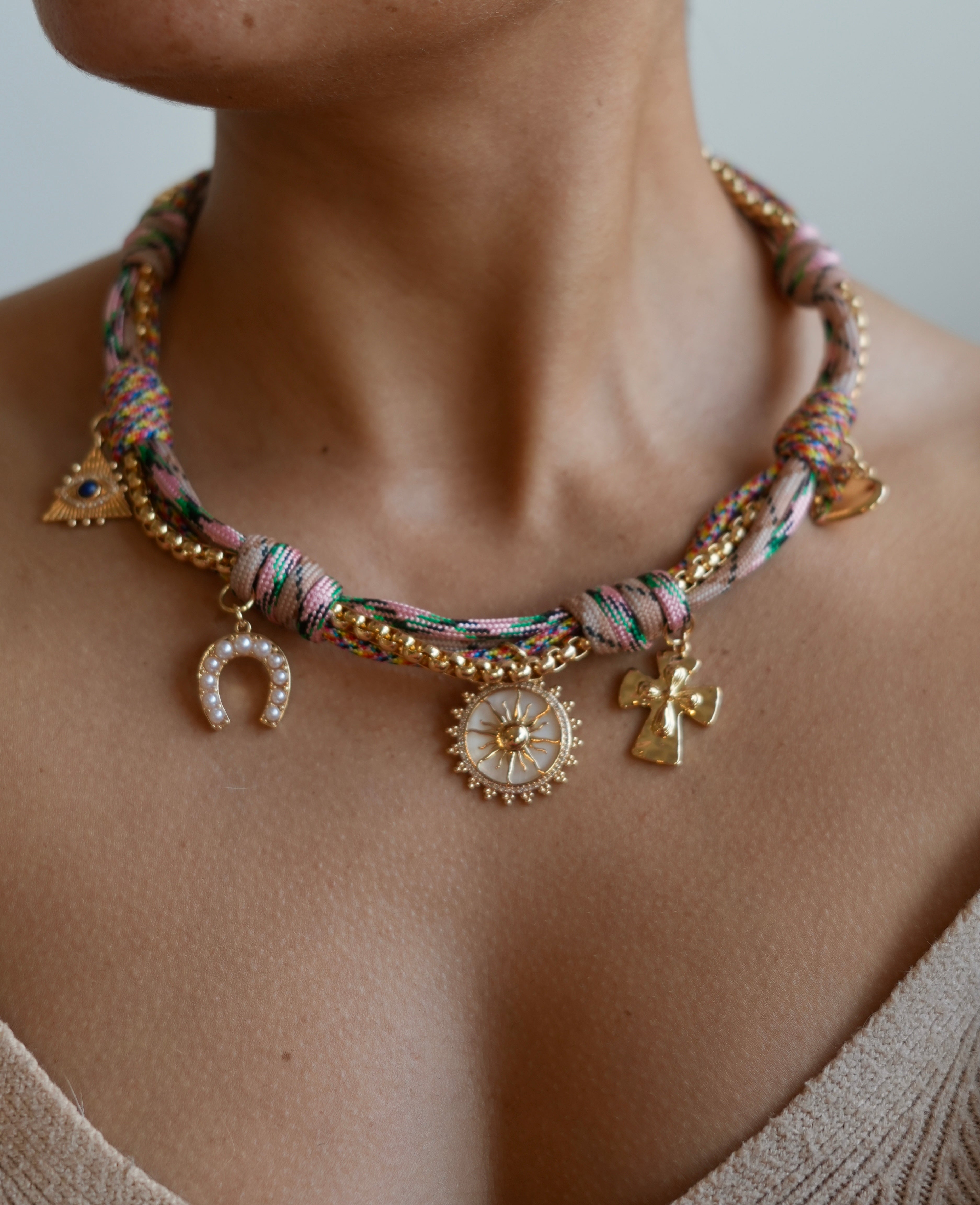 Woven Pink Charm Necklace – Amuleto