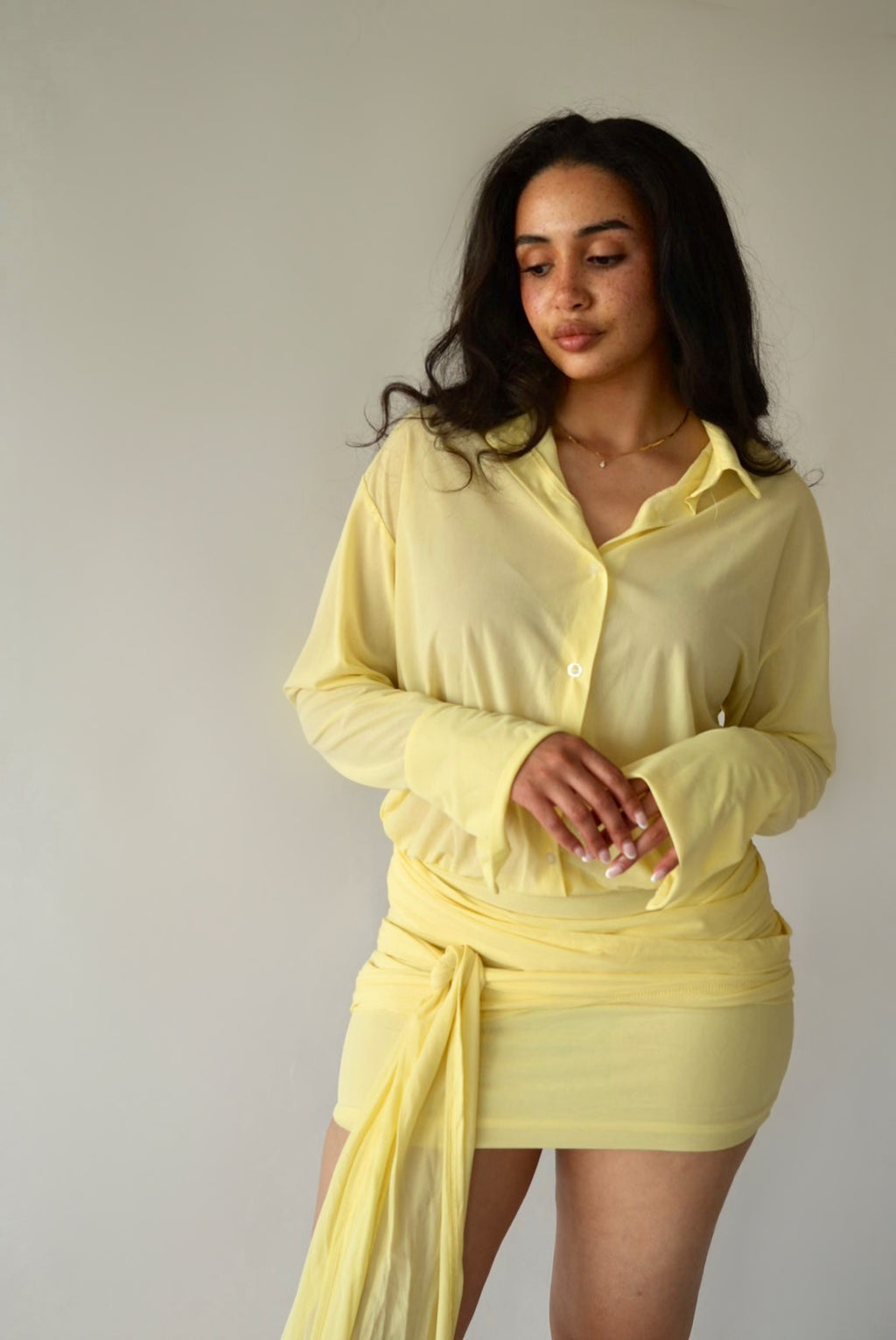 Lemon Glow Wrap Mini Dress