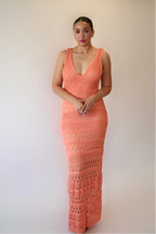 Summer Coral Knit Maxi Dress