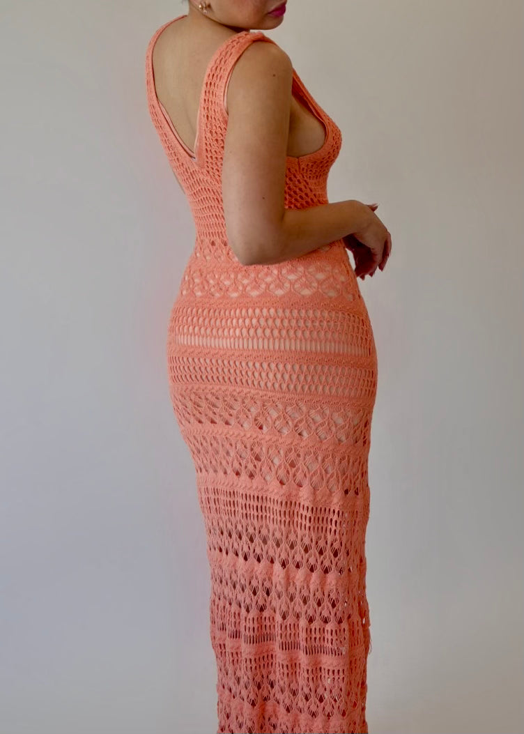 Summer Coral Knit Maxi Dress