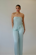 Aqua satin strapless matching set