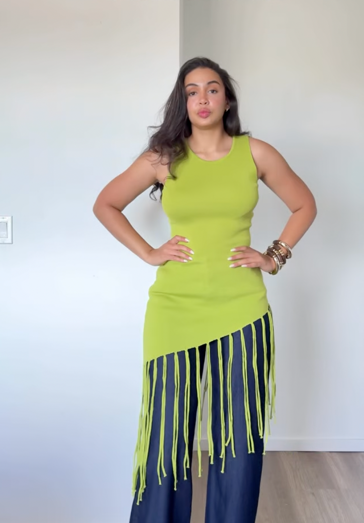 lime green fringe dress Knit – AURA MIAMI Swatch:#b65f31 latin dance dress Greek Yogurt Poppy Seed Standard Waist:XL/38
