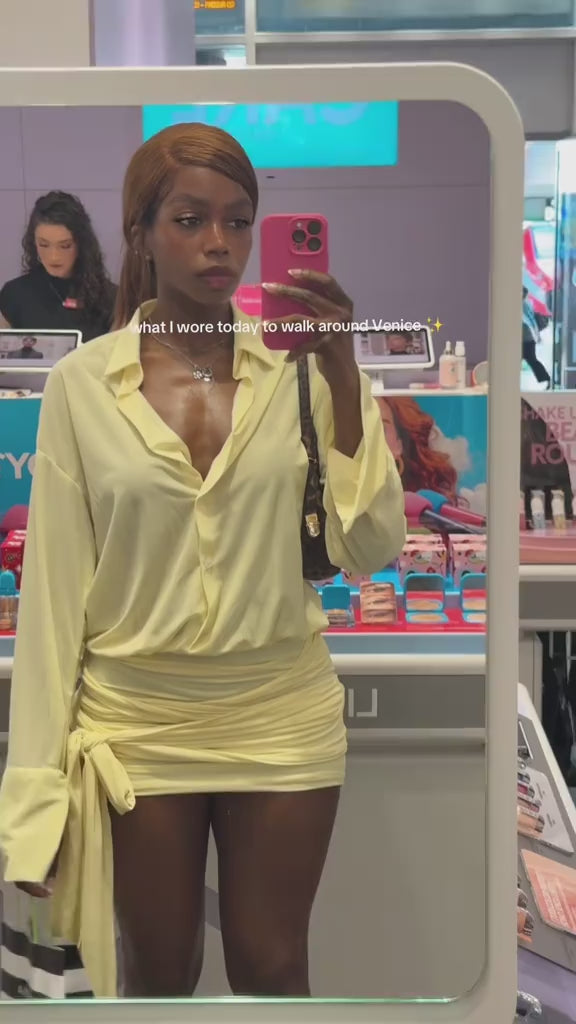 Lemon Glow Wrap Mini Dress